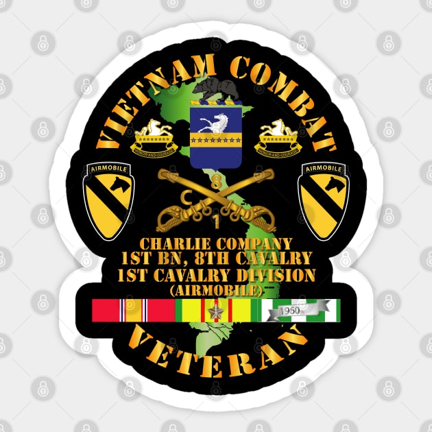 Vietnam Combat Cavalry Veteran w Charlie - 1st Bn 8th Cav COA - 1st Cav Div SSI Sticker by twix123844